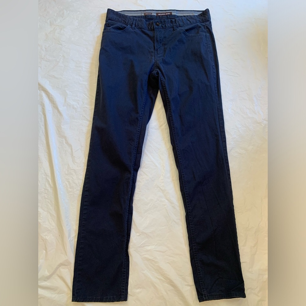 Michael Kors Parker Slim Fit Men's Navy Flat Front Pants 30x32
